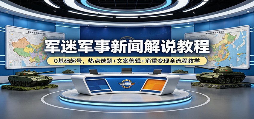 军迷军事新闻解说教程：0基础起号，热点选题+文案剪辑+消重变现全流程教学-铜臭网