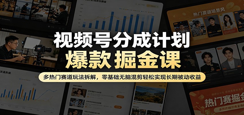视频号分成计划爆款掘金课：多热门赛道玩法拆解，零基础无脑混剪轻松实现长期被动收益-铜臭网