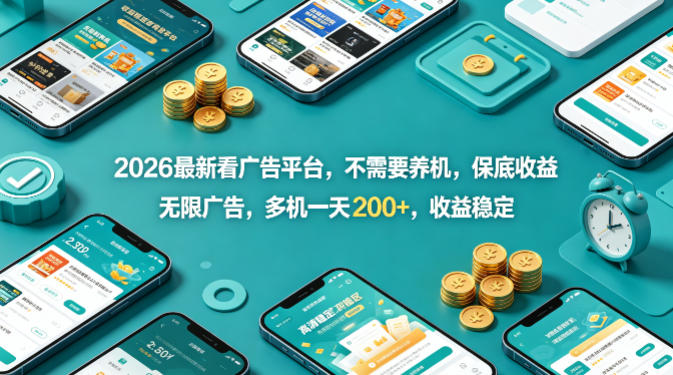 2026最新看广告平台，不需要养机，保底收益，无限广告，多机一天200+，收益稳定【揭秘】-铜臭网