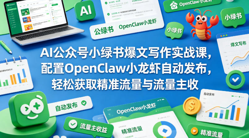 AI公众号小绿书爆文写作实战课，配置OpenClaw小龙虾自动发布，轻松获取精准流量与流量主收益-铜臭网