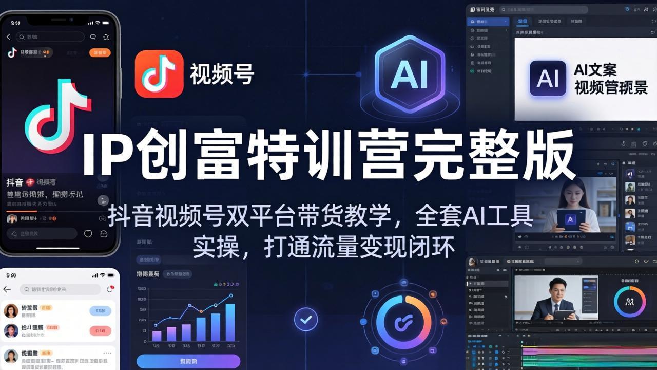 IP创富特训营完整版：抖音视频号双平台带货教学，全套AI工具实操，打通流量变现闭环-铜臭网