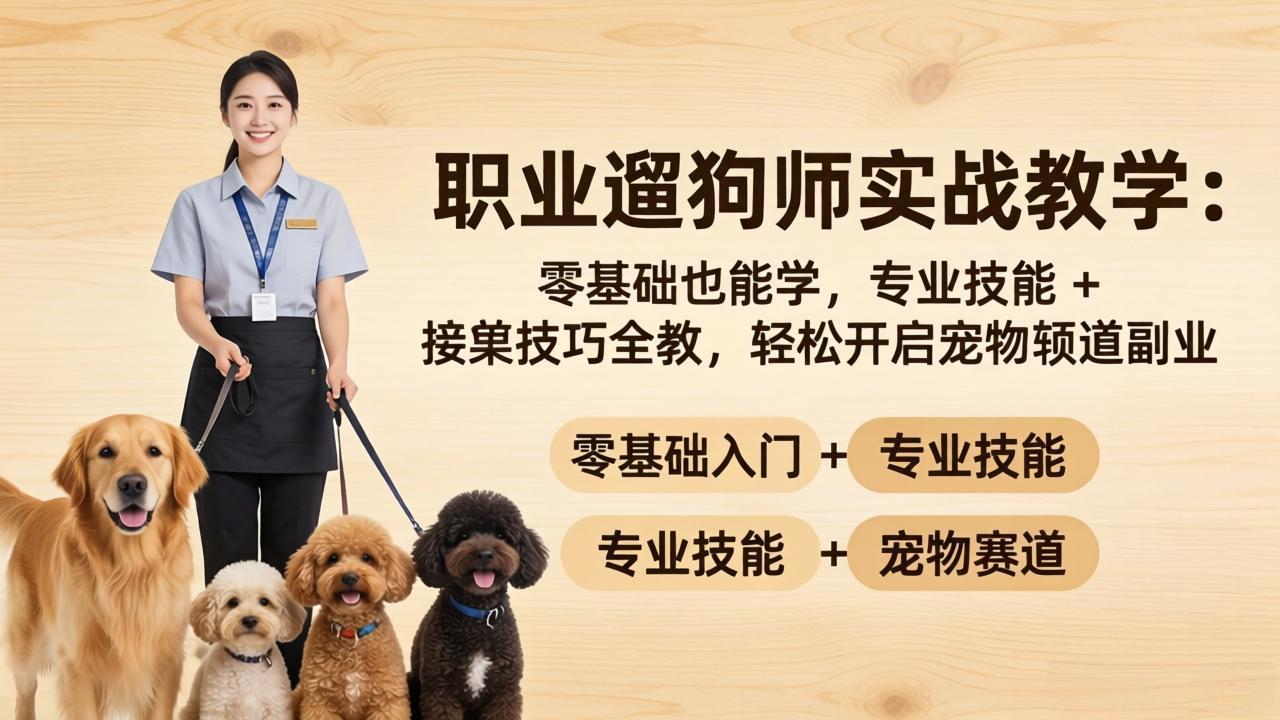 职业遛狗师实战教学：零基础也能学，专业技能 + 接单技巧全教，轻松开启宠物赛道副业-铜臭网