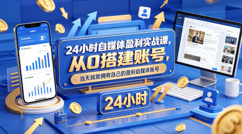 24小时自媒体盈利实战课，从0搭建账号，当天就能拥有自己的盈利自媒体账号-铜臭网