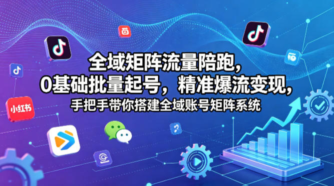 全域矩阵流量陪跑，0基础批量起号，精准爆流变现，手把手带你搭建全域账号矩阵系统-铜臭网