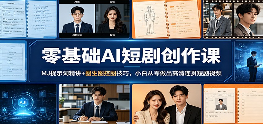 零基础AI短剧创作课：MJ提示词精讲+图生图控图技巧，小白从零做出高清连贯短剧视频-铜臭网