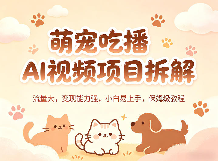 萌宠吃播AI视频项目拆解，流量大，变现能力强，小白易上手，保姆级教程-铜臭网