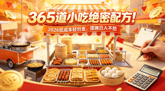 365道小吃绝密配方！2026低成本轻创业，摆摊日入不愁-铜臭网