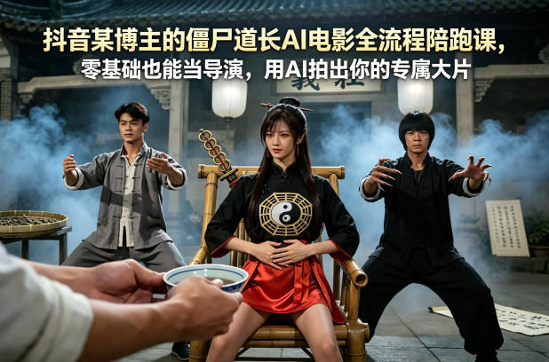 抖音某博主的僵尸道长AI电影全流程陪跑课，零基础也能当导演，用AI拍出你的专属大片-铜臭网
