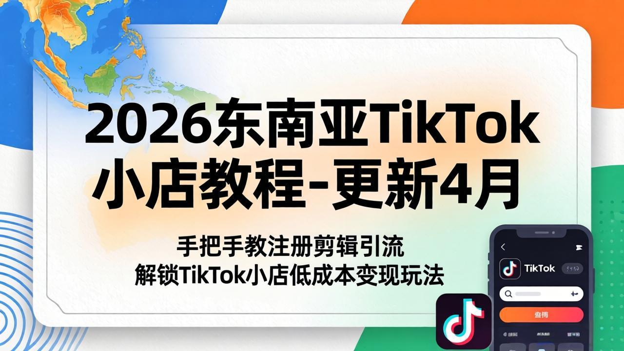 2026东南亚TikTok小店教程-更新4月，手把手教注册剪辑引流，解锁TikTok小店低成本变现玩法-铜臭网