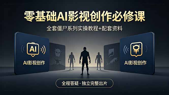 零基础AI影视创作必修课，全套僵尸系列实操教程加配套资料，全程答疑带你独立完整出片-铜臭网