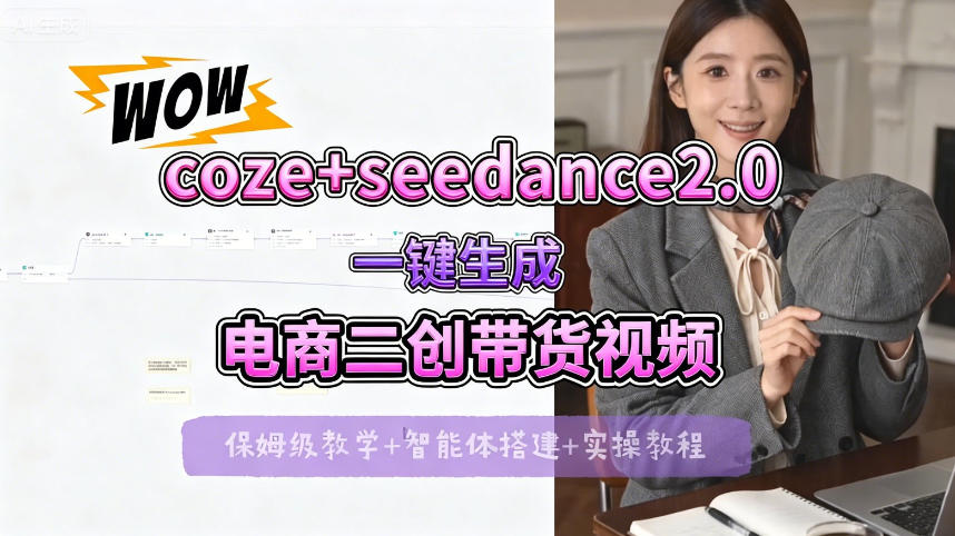 【Coze工作流搭建实操教程】seedance2.0+coze一键生成电商二创带货视频，全流程保姆级教学-铜臭网