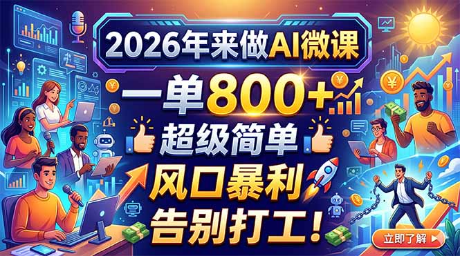 2026年来做AI微课，一单800+，超级简单，风口暴利，告别打工！-铜臭网