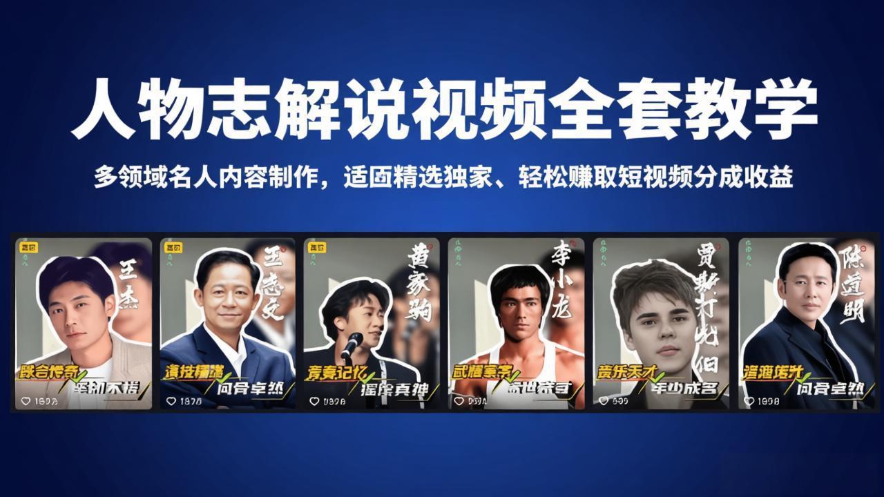 人物志解说视频全套教学，多领域名人内容制作，适配精选独家，轻松赚取短视频分成收益-铜臭网