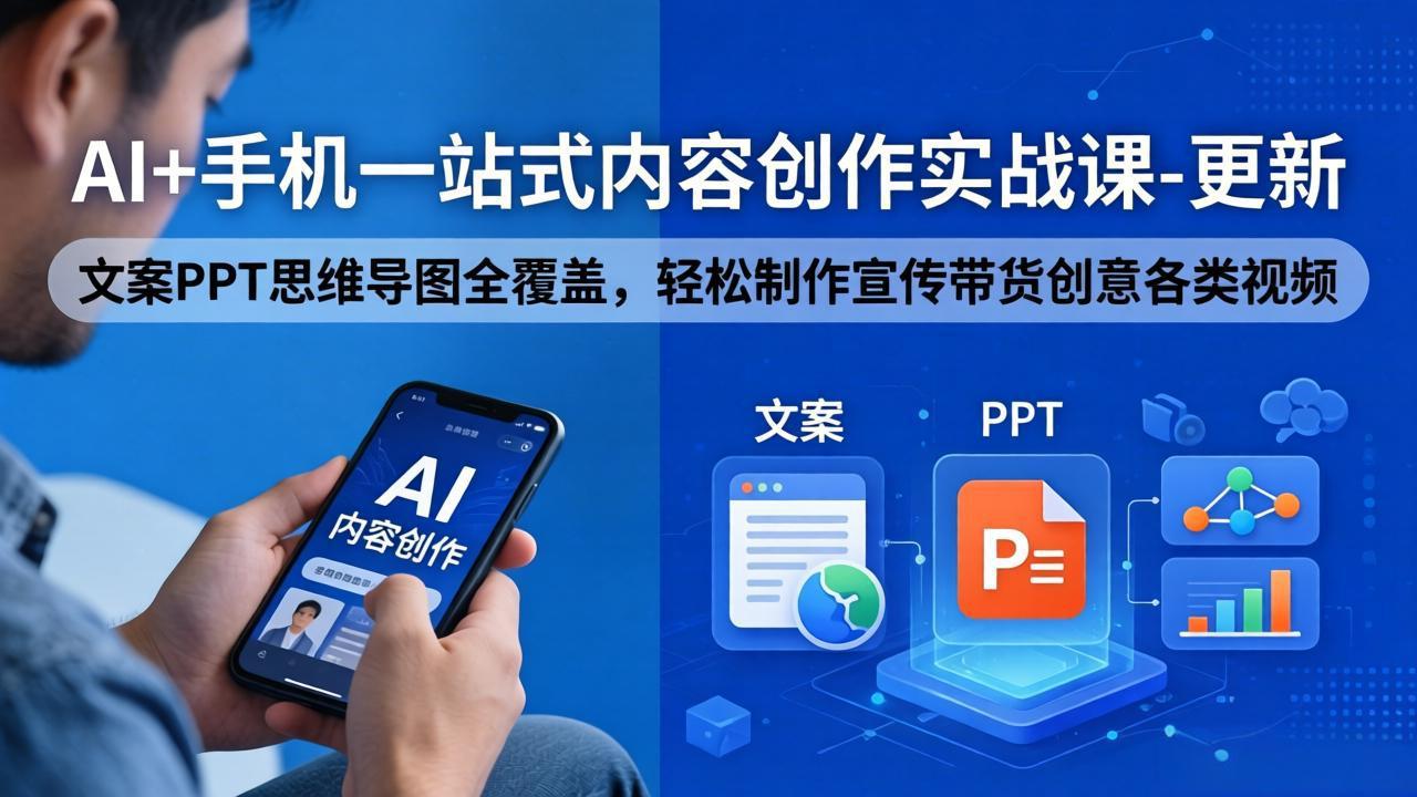 AI+手机一站式内容创作实战课-更新，文案PPT思维导图全覆盖，轻松制作宣传带货创意各类视频-铜臭网