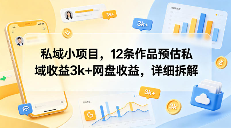 私域小项目，12条作品预估私域收益3k+网盘收益，详细拆解-铜臭网