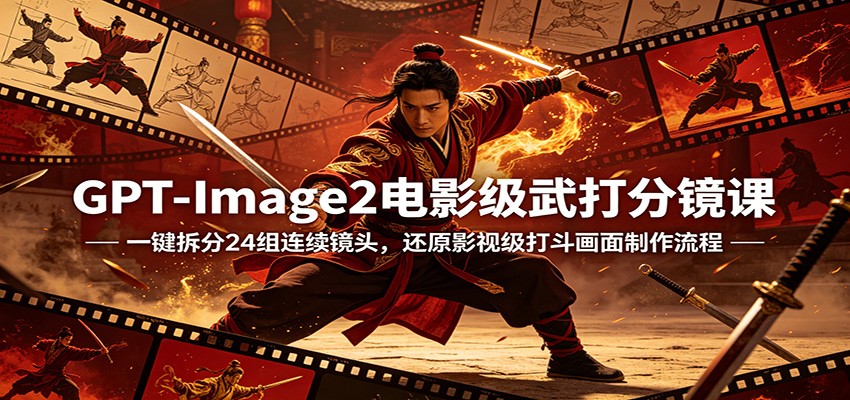 GPT-Image2电影级武打分镜课：一键拆分24组连续镜头，还原影视级打斗画面制作流程-铜臭网