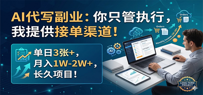 AI代写副业：你只管执行，我提供接单渠道！单日3张+，月入1W-2W+，长久项目-铜臭网