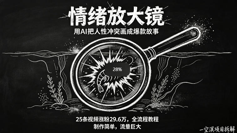 AI制作“情绪放大镜“视频，25条视频涨粉29.6W粉，流量巨大，制作简单，全流程教程-铜臭网