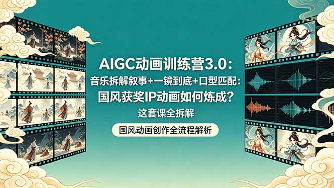AIGC动画训练营3.0：音乐拆解叙事+一镜到底+口型匹配：国风获奖IP动画如何炼成？这套课全拆解-铜臭网