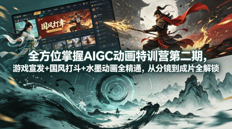 全方位掌握AIGC动画特训营第二期，游戏宣发+国风打斗+水墨动画全精通，从分镜到成片全解锁-铜臭网