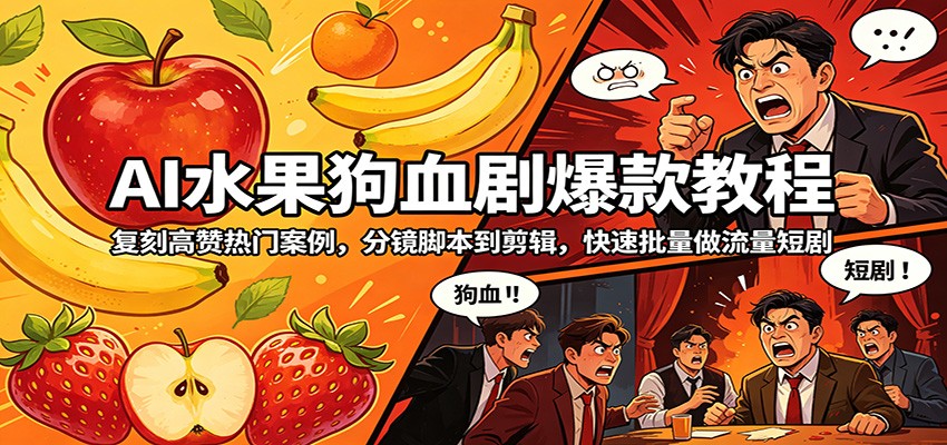 AI水果狗血剧爆款教程：复刻高赞热门案例，分镜脚本到剪辑，快速批量做流量短剧-铜臭网