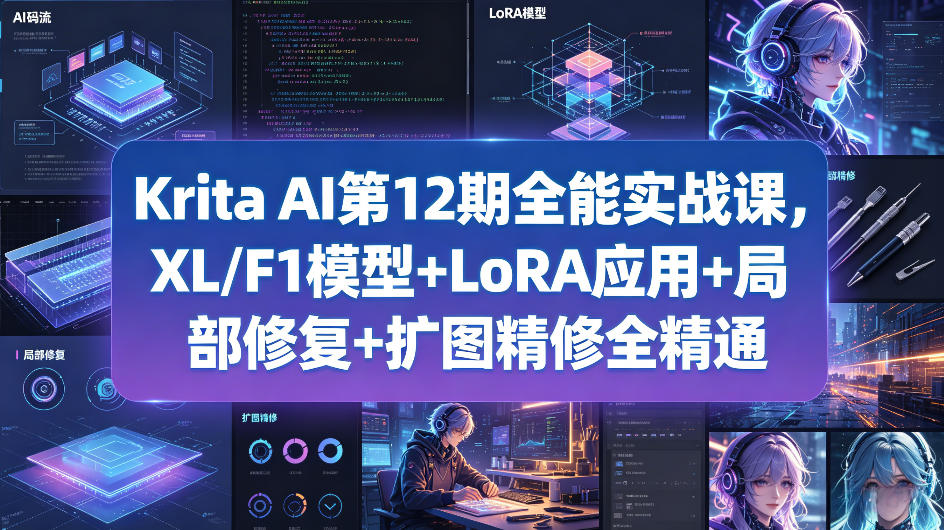 Krita AI第12期全能实战课，XL/F1模型+LoRA应用+局部修复+扩图精修全精通-铜臭网