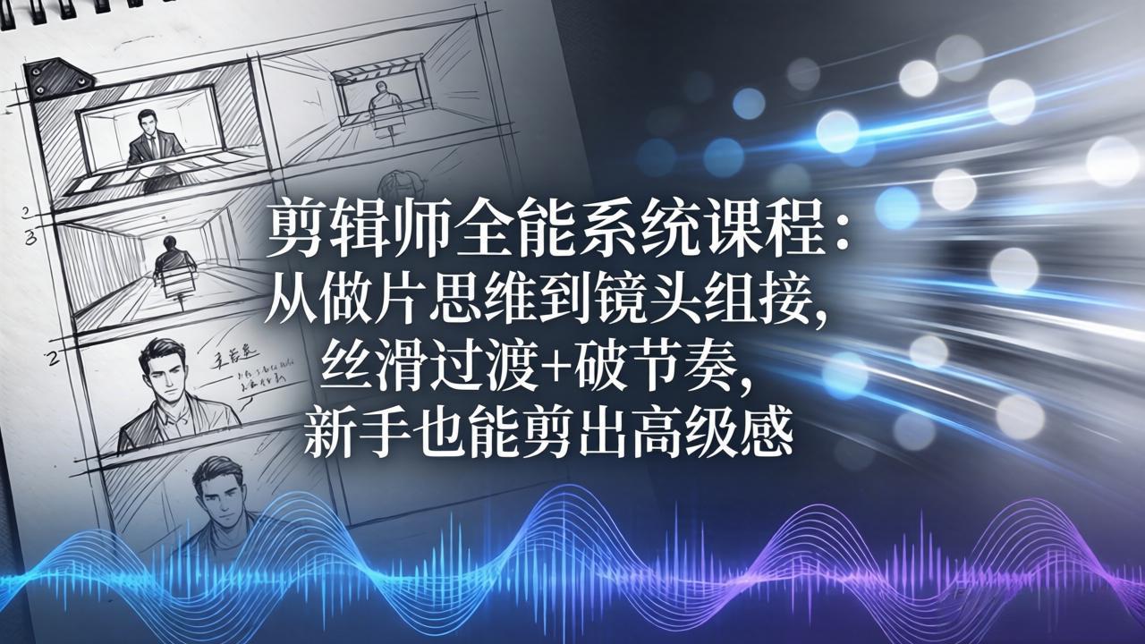剪辑师全能系统课程:从做片思维到镜头组接,丝滑过渡+破节奏,新手也能剪出高级感-铜臭网