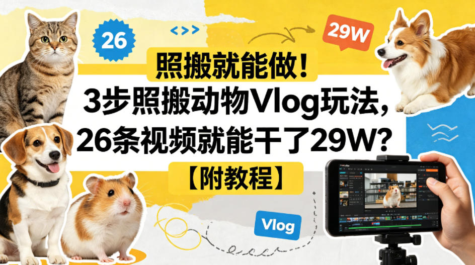 照搬就能做！3步照搬动物Vlog玩法，26条视频就能干了29W？【附教程】【赠coze一键生成工作流】-铜臭网
