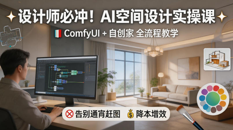 设计师必冲！AI空间设计实操课，ComfyUI+自创家全教学，告别通宵赶图，降本增效-铜臭网