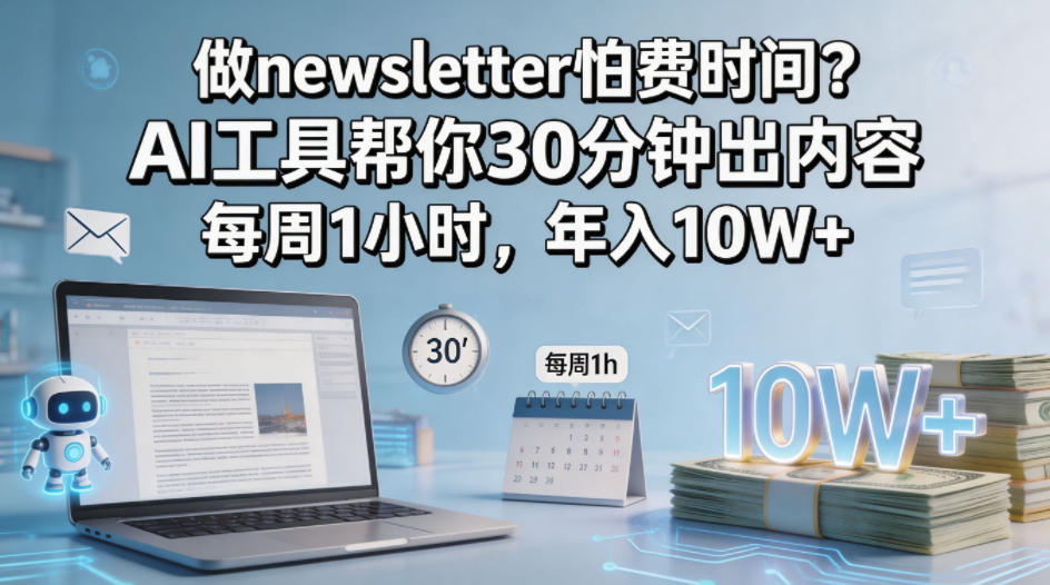 做newsletter怕费时间？AI工具帮你30分钟出内容，每周1小时，年入10W+！【原创双语字幕】-铜臭网