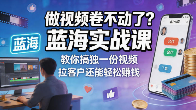 做视频卷不动了？蓝海实战课教你搞独一份视频，拉客户还能轻松賺钱！【原创双语字幕】-铜臭网