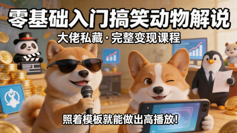 零基础入门搞笑动物解说，大佬私藏完整变现课程，照着模板就能做出高播放-铜臭网