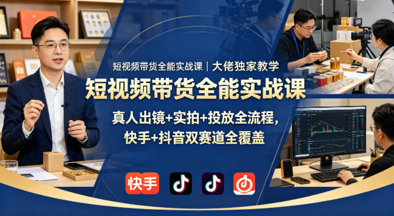 短视频带货全能实战课｜大佬独家教学，真人出镜+实拍+投放全流程，快手+抖音双赛道全覆盖-铜臭网
