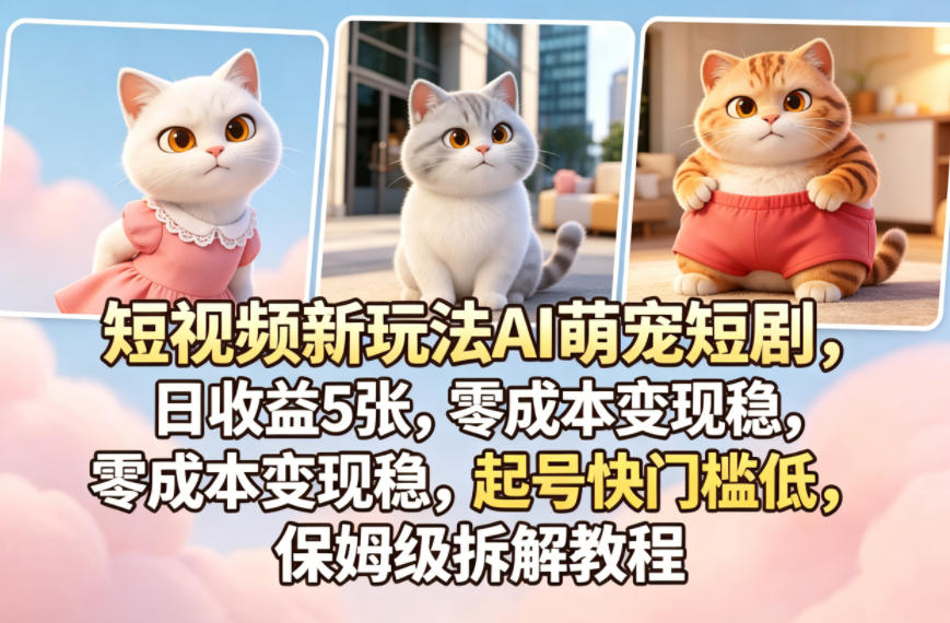 短视频新玩法AI萌宠短剧，日收益5张，零成本变现稳，起号快门槛低，保姆级拆解教程-铜臭网