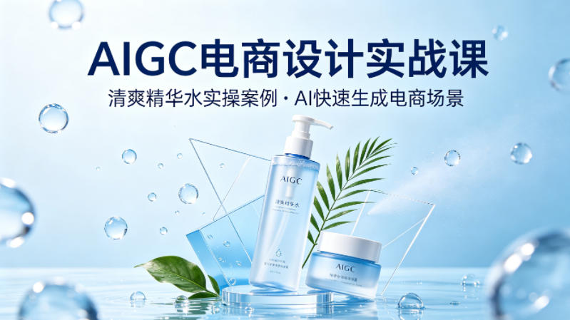 AIGC电商设计实战课，以清爽精华水为实操案例，教你用AI快速生成电商场景-铜臭网