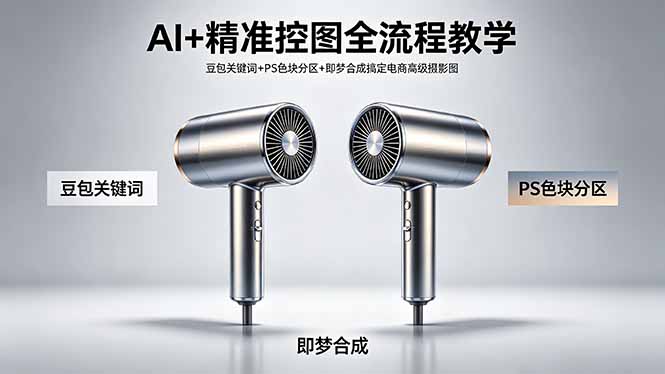 AI+精准控图全流程教学 豆包关键词+PS色块分区+即梦合成搞定电商高级摄影图-铜臭网