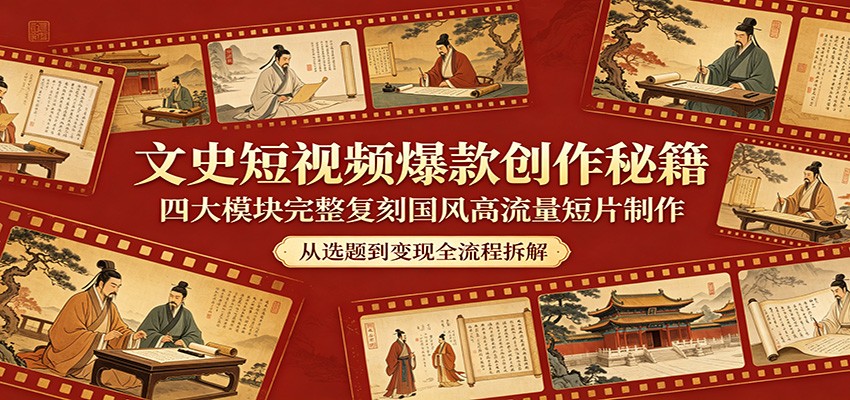 文史短视频爆款创作秘籍：四大模块完整复刻国风高流量短片制作-铜臭网