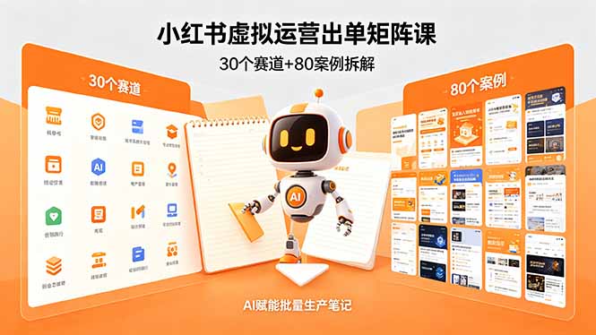 小红书虚拟运营出单矩阵课：30个赛道+80案例拆解，AI赋能批量生产笔记-铜臭网