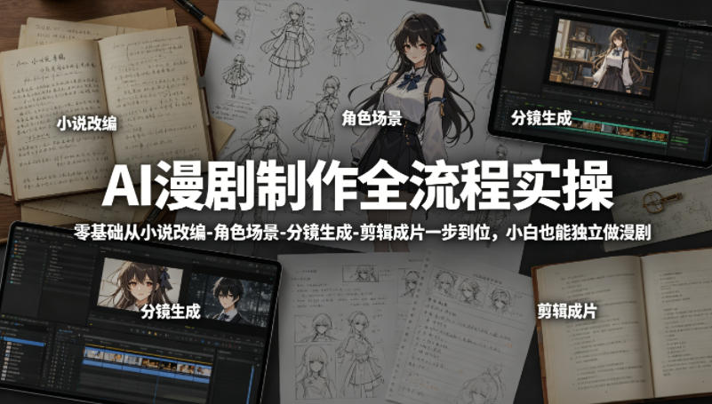 AI漫剧制作全流程实操，零基础从小说改编-角色场景-分镜生成-剪辑成片一步到位，小白也能独立做漫剧-铜臭网