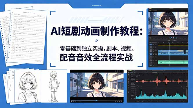 AI短剧动画制作教程：零基础到独立实操，剧本、视频、配音音效全流程实战-铜臭网