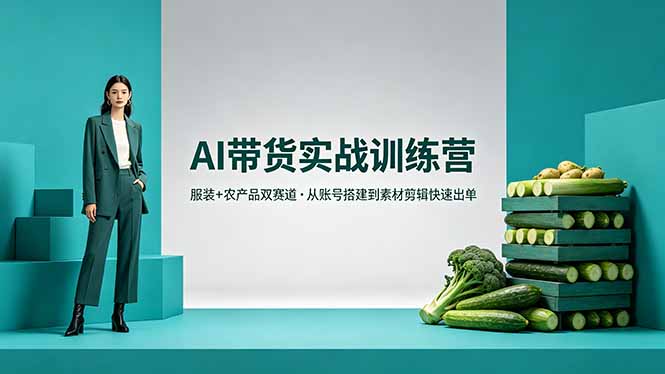 AI带货实战训练营，服装+农产品双赛道，从账号搭建到素材剪辑快速出单-铜臭网