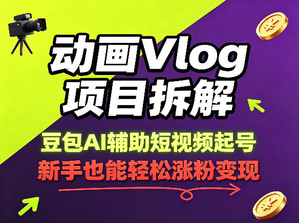 动画Vlog项目拆解，豆包AI辅助短视频起号，新手也能轻松涨粉，43条作品涨粉8.3W-铜臭网