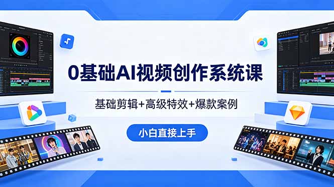0基础AI视频创作系统课，基础剪辑+高级特效+爆款案例，小白直接上手-铜臭网