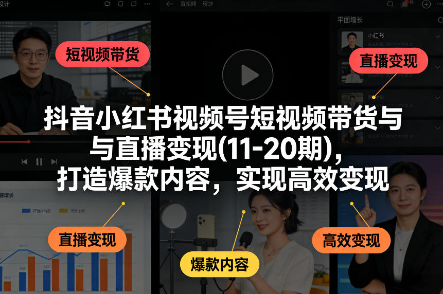 抖音小红书视频号短视频带货与直播变现(10-21期)，打造爆款内容，实现高效变现(更新05月08日)-铜臭网