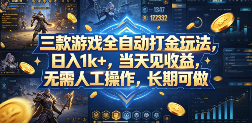 三款游戏全自动打金玩法，日入1k+，当天见收益，无需人工操作，长期可做【揭秘】-铜臭网
