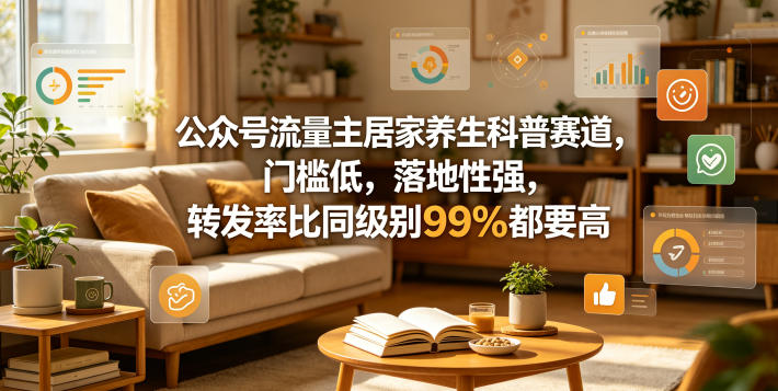 公众号流量主居家养生科普赛道，门槛低，落地性强，转发率比同级别99％都要高-铜臭网
