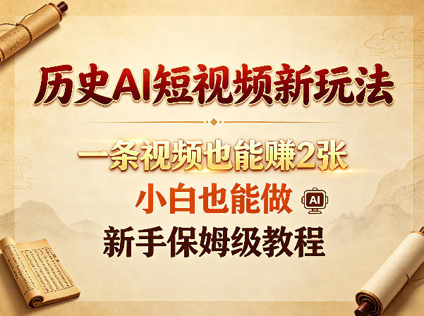 历史AI短视频新玩法，一条视频也能賺2张，小白也能做，新手保姆级教程-铜臭网