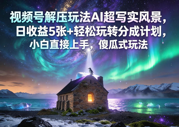 视频号解压玩法AI超写实风景，日收益5张+轻松玩转分成计划，小白直接上手，傻瓜式玩法-铜臭网