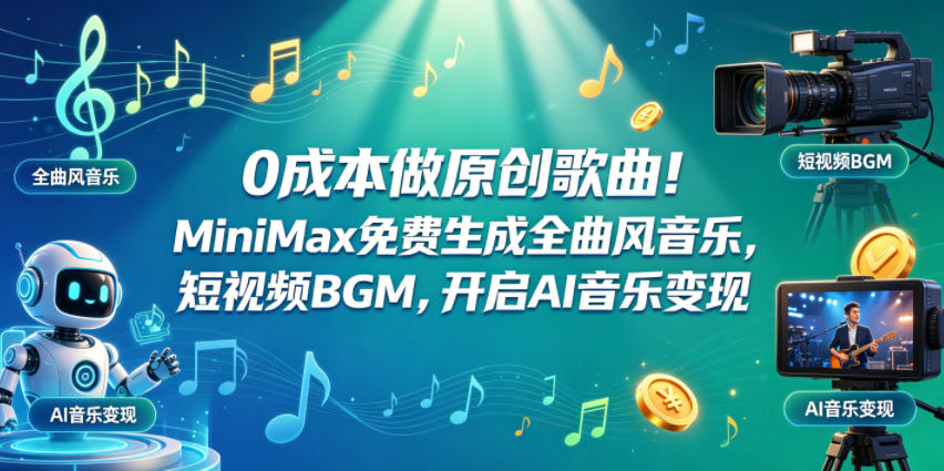 0成本做原创歌曲！MiniMax免费生成全曲风音乐，短视频BGM，开启AI音乐变现-铜臭网