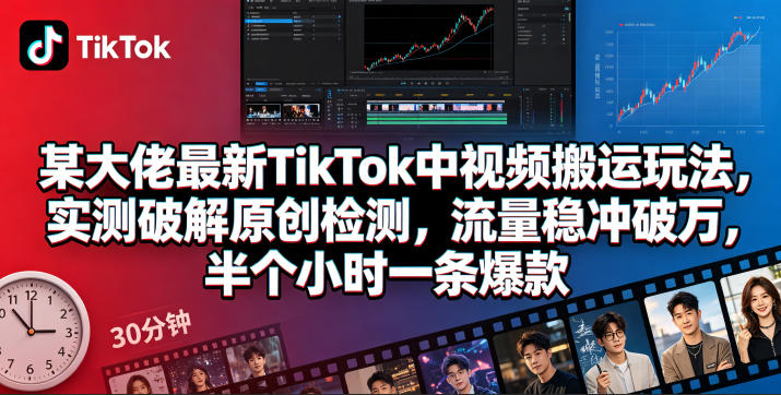 某大佬最新TikTok中视频搬运玩法，实测破解原创检测，流量稳冲破万，半个小时一条爆款-铜臭网